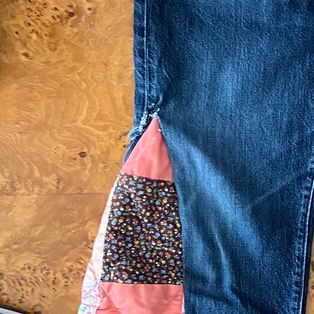 Upcycled J Crew Barrel Flare Patchwork Jeans 32x30 - image 7